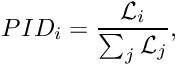 \[ PID_{i} = \frac{\mathcal{L}_{i}}{\sum_{j}\mathcal{L}_{j}}, \]