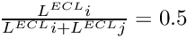 $ \frac{L^{ECL}{i}}{L^{ECL}{i}+L^{ECL}{j}} = 0.5 $