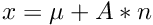 $x = \mu + A * n$