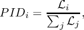 \[
  PID_{i} = \frac{\mathcal{L}_{i}}{\sum_{j}\mathcal{L}_{j}},
\]