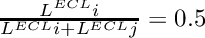 $ \frac{L^{ECL}{i}}{L^{ECL}{i}+L^{ECL}{j}} = 0.5 $